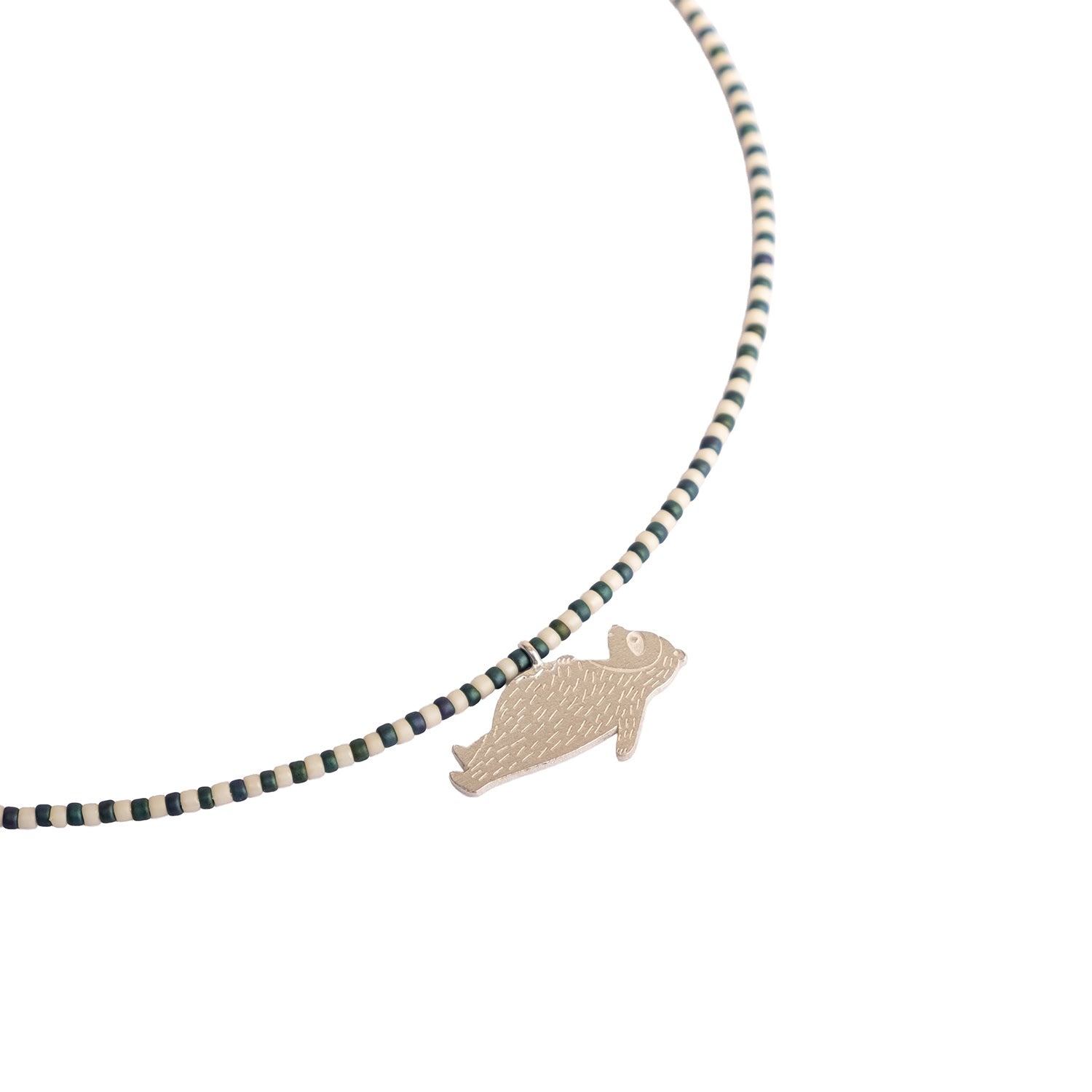 Gargantilla Dije Oso Echado Y Mostacillas