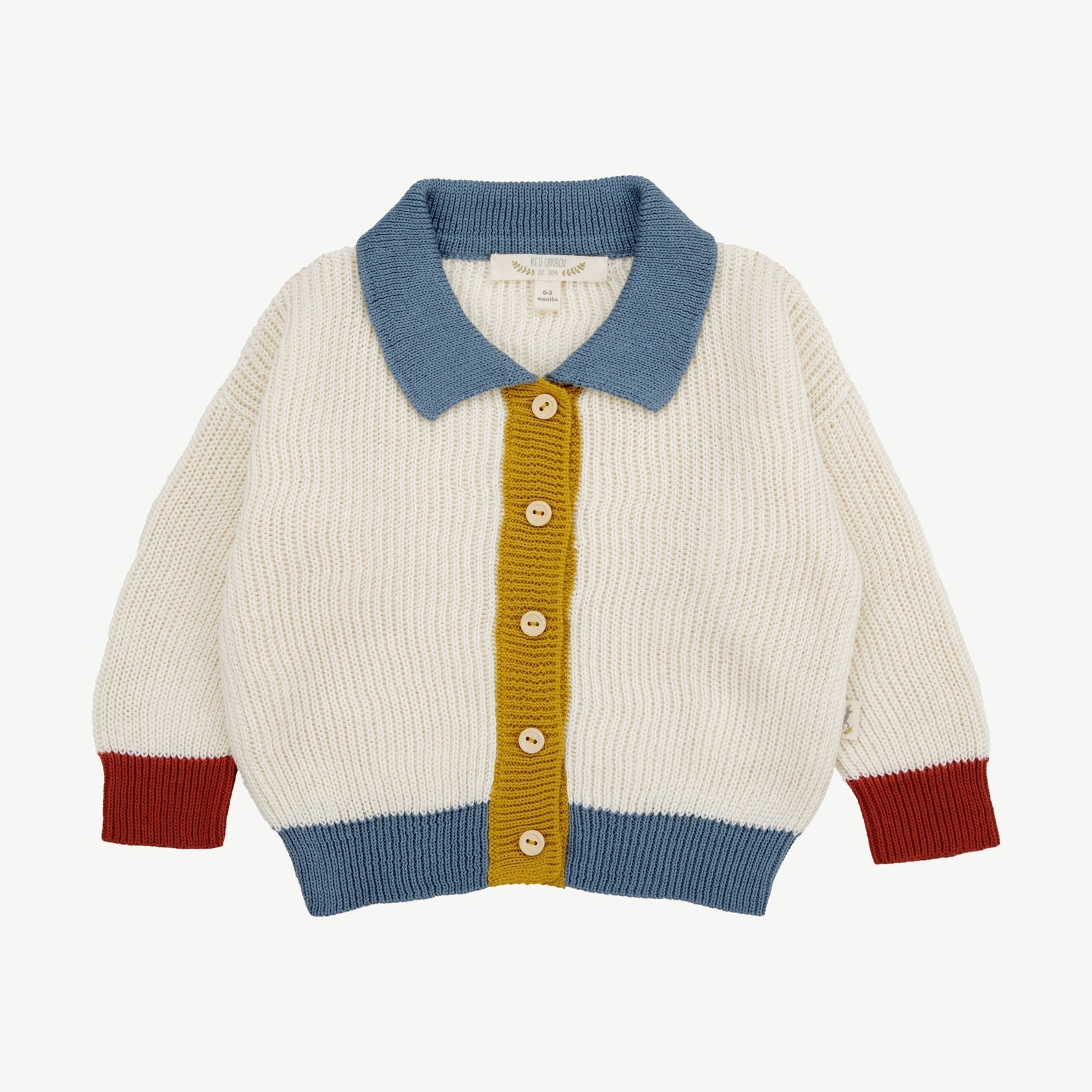 Cardigan Tejido con Cuello - Color Block Crema