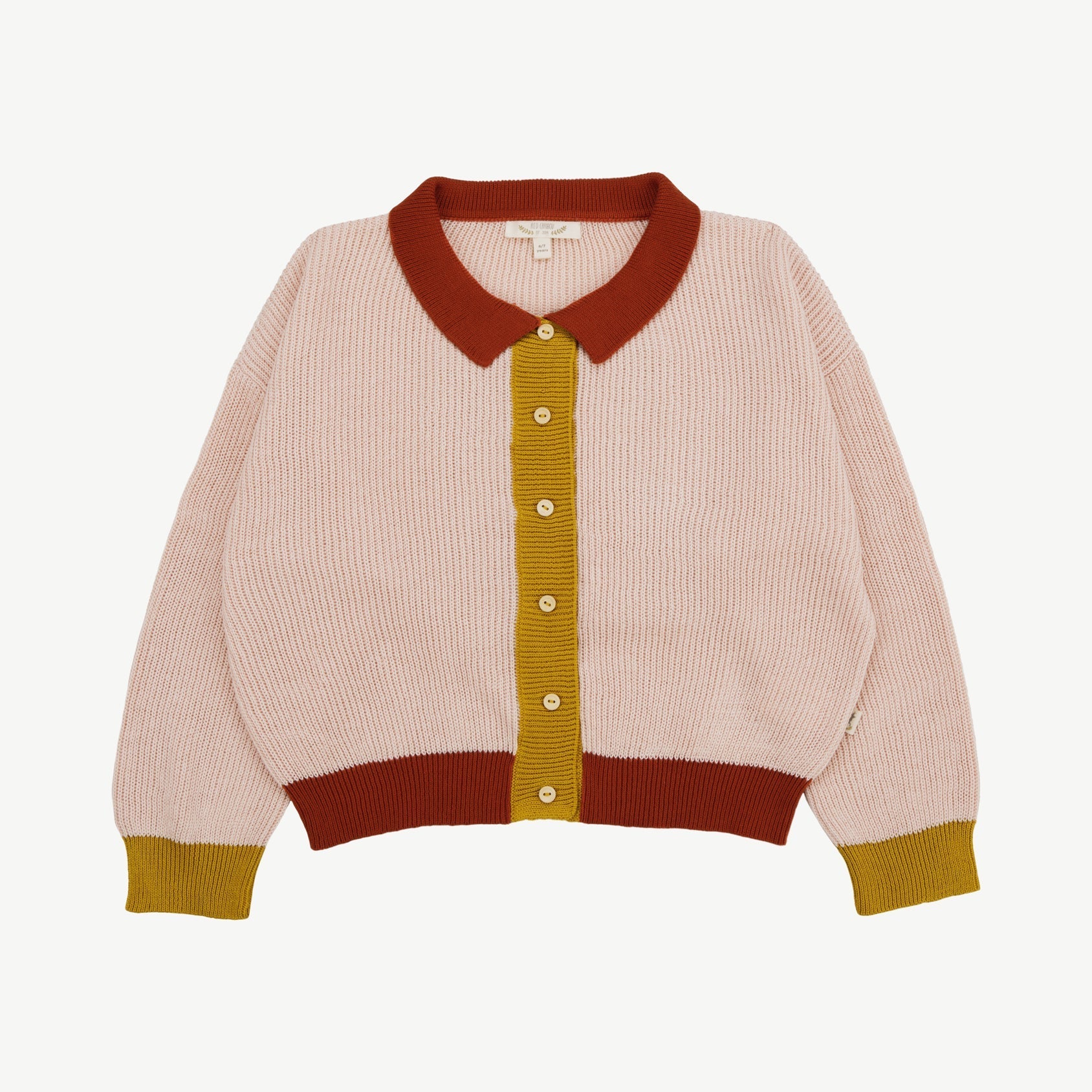 Cardigan Tejido con Cuello - Color Block Rosado