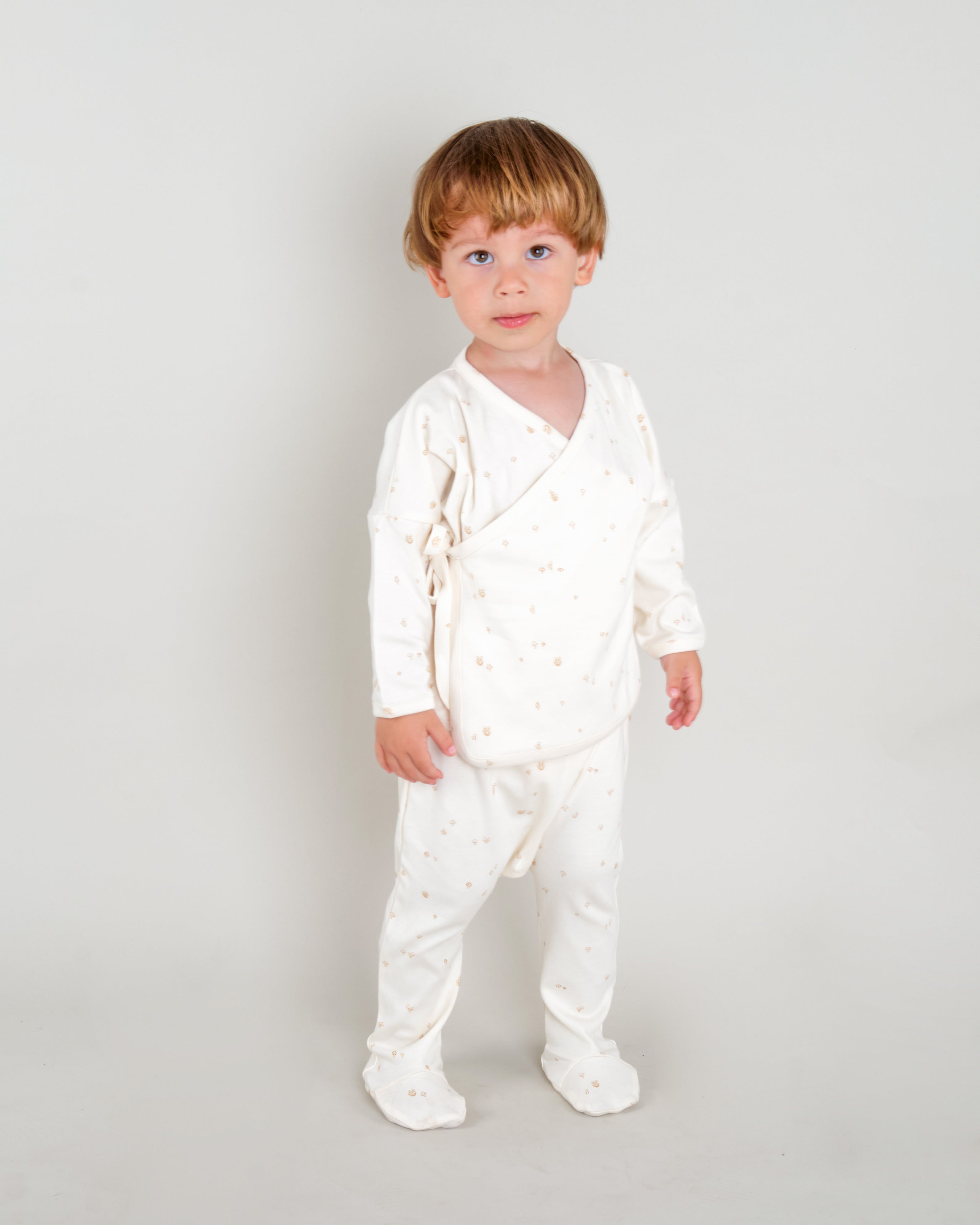 Conjunto - Kimono y pantalón con patitas - Hongos Crema