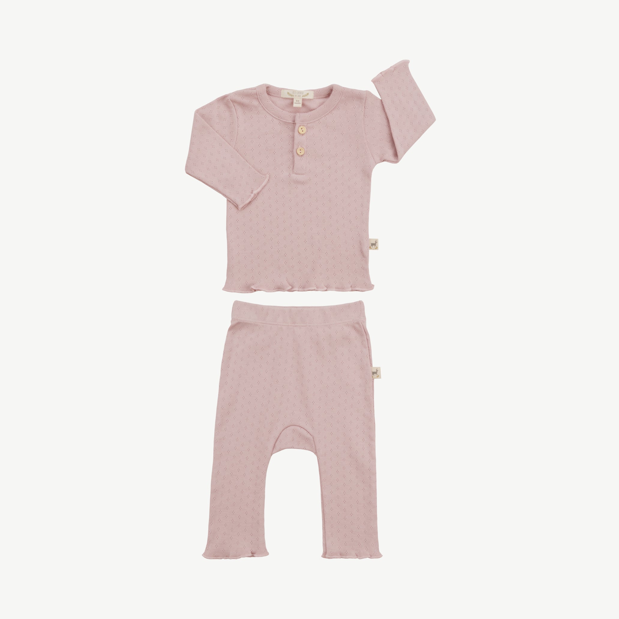 Conjunto - Top Henley y Leggings - Pointelle Rosado