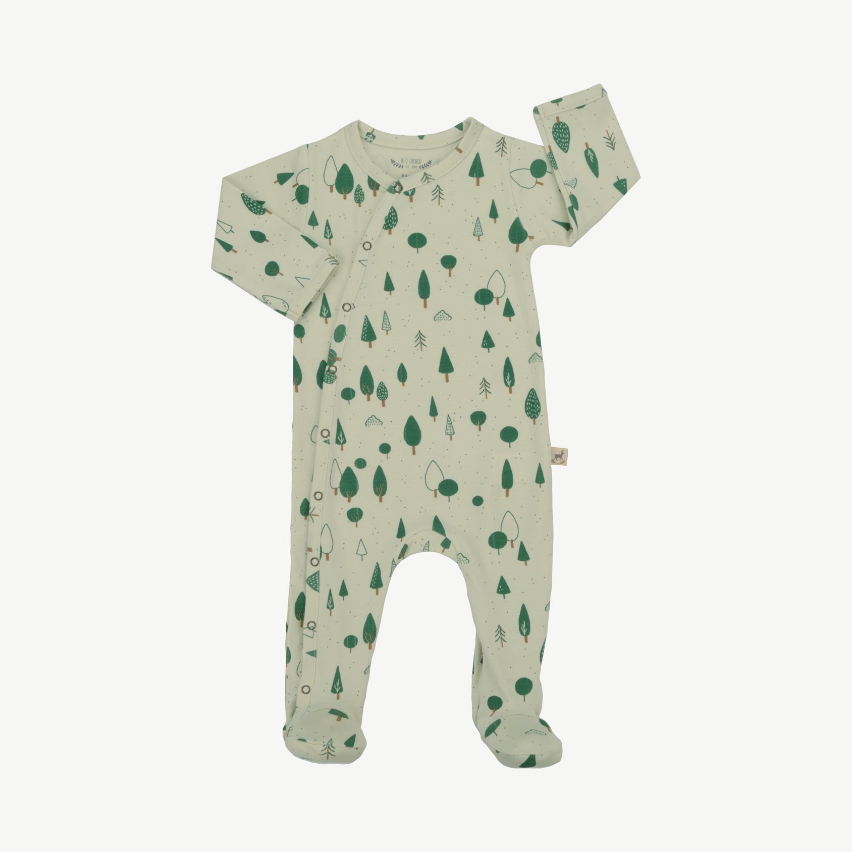 Pijama con Patitas - Pinos Menta Crema