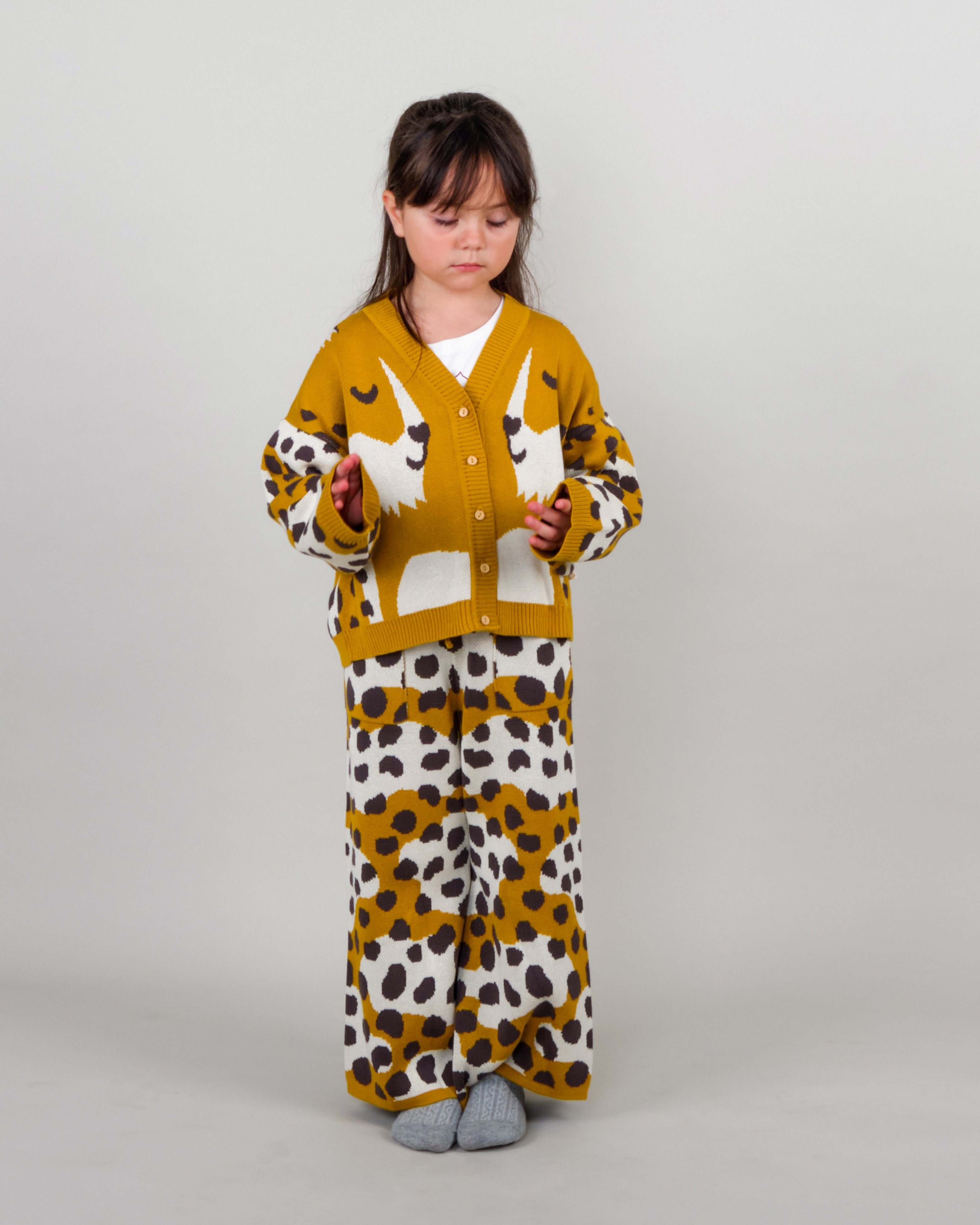 Pantalón Ancho Tejido - Animal Print Mostaza