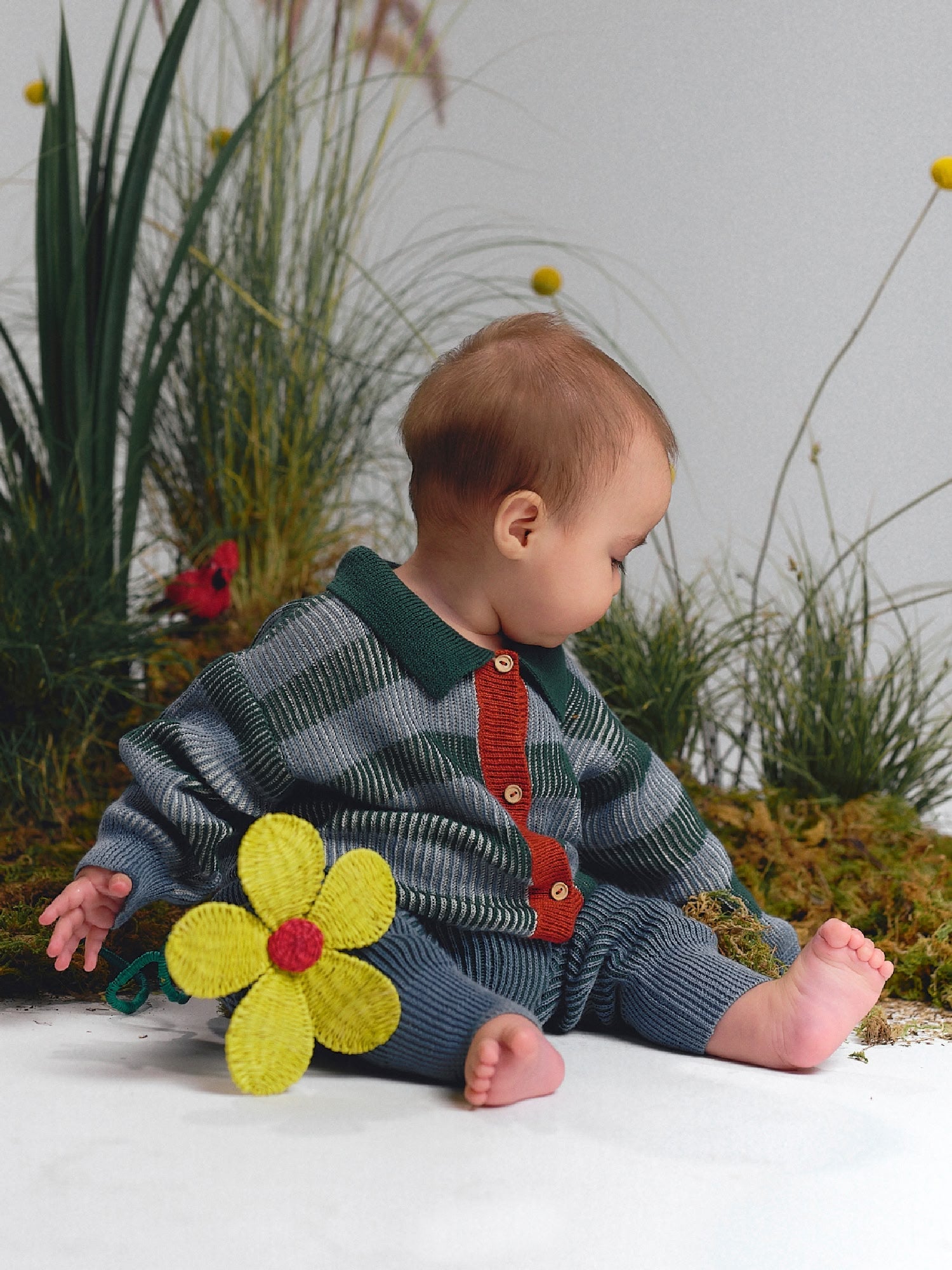 Cárdigan Tejido con Cuello - Color Block - Green-Multi