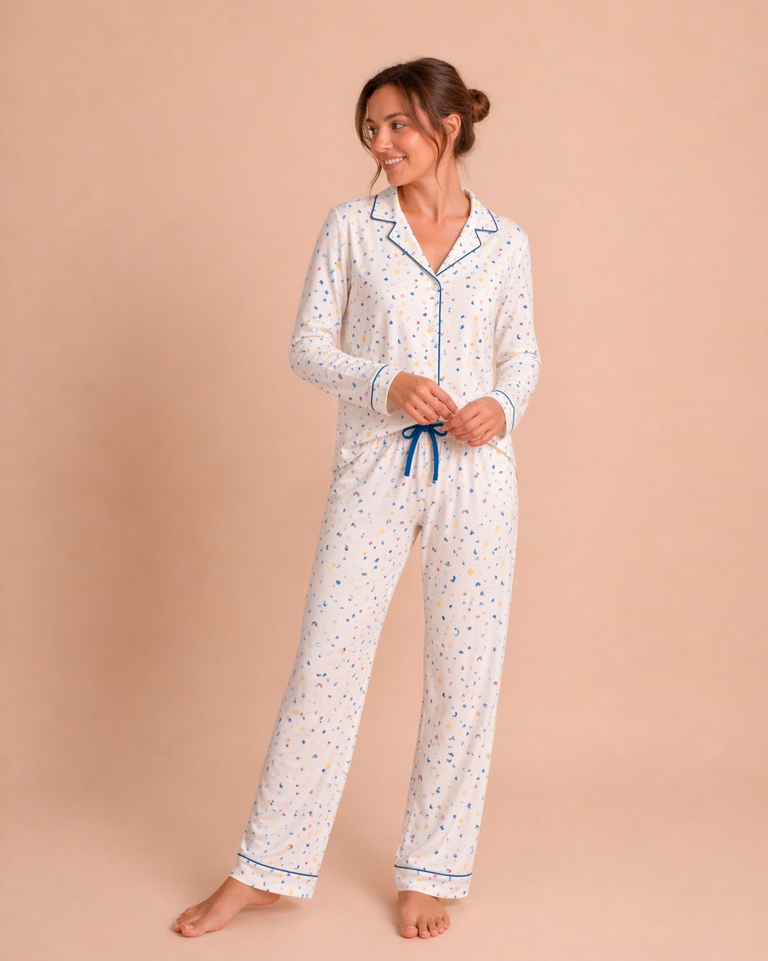 Pijama Camisero Largo - Sky Dreams - Ivory