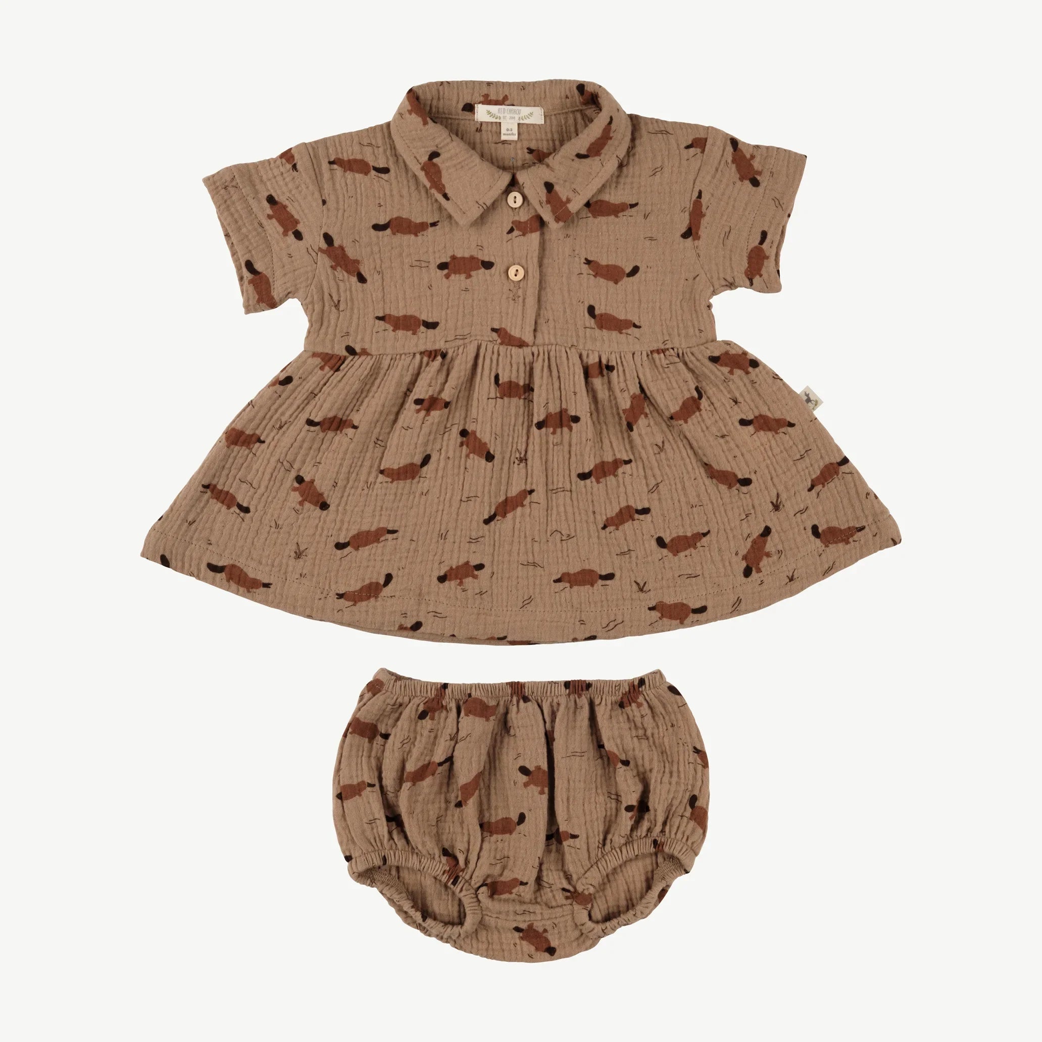 Conjunto Vestido + Calzón de Bebé Marrón Claro - Ornitorrincos