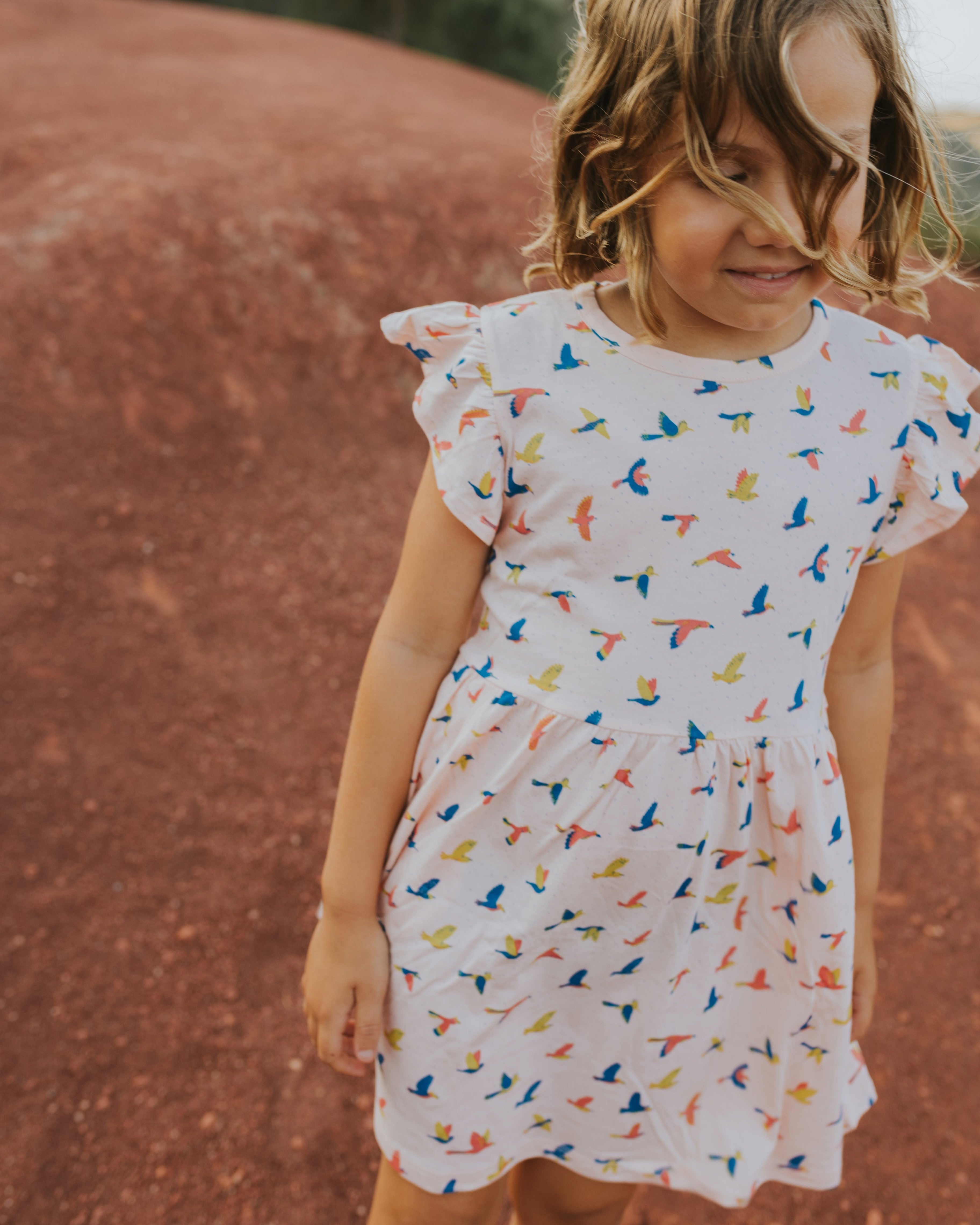 Vestido Mangas con Volante - Aves - Durazno Suave