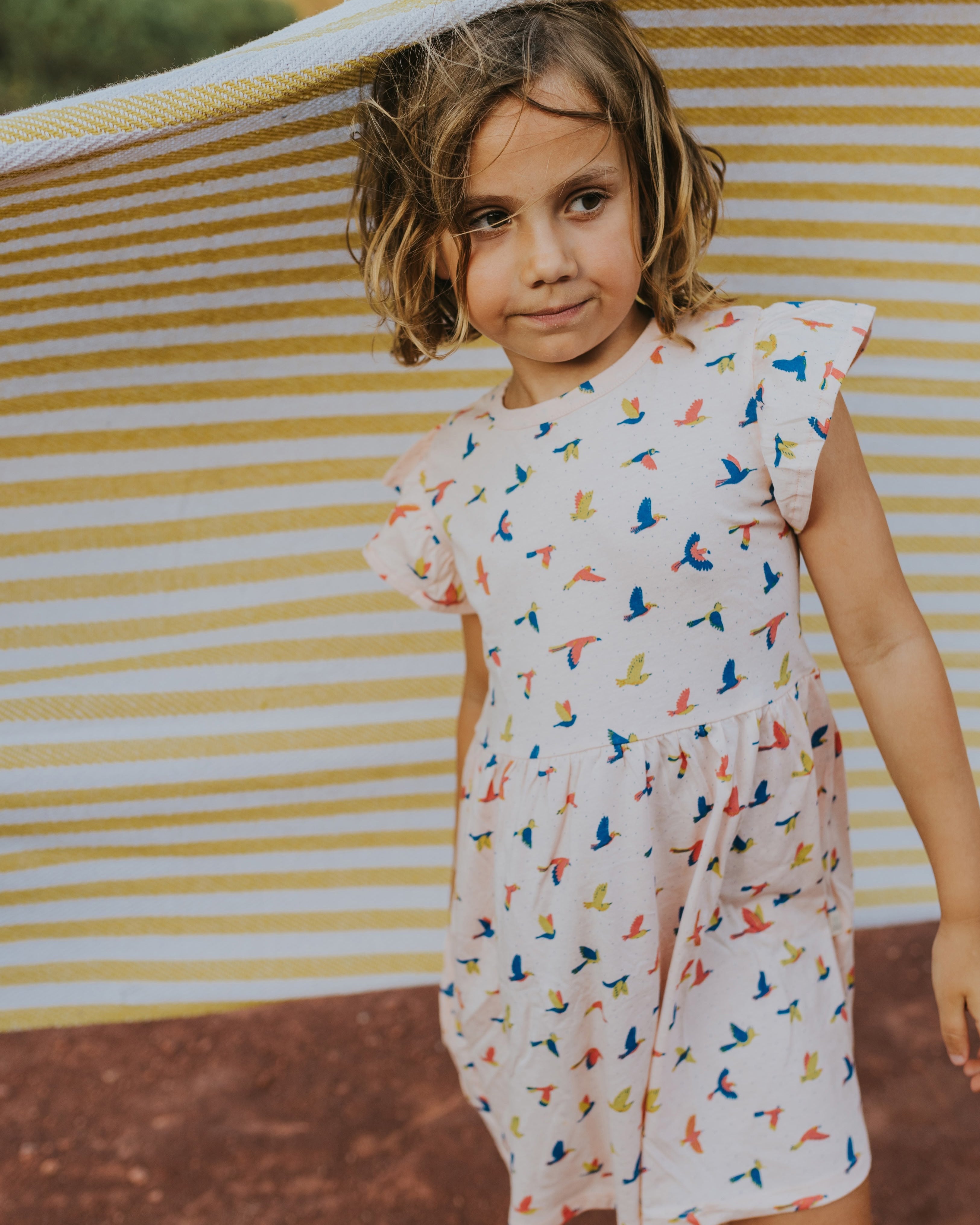 Vestido Mangas con Volante - Aves - Durazno Suave