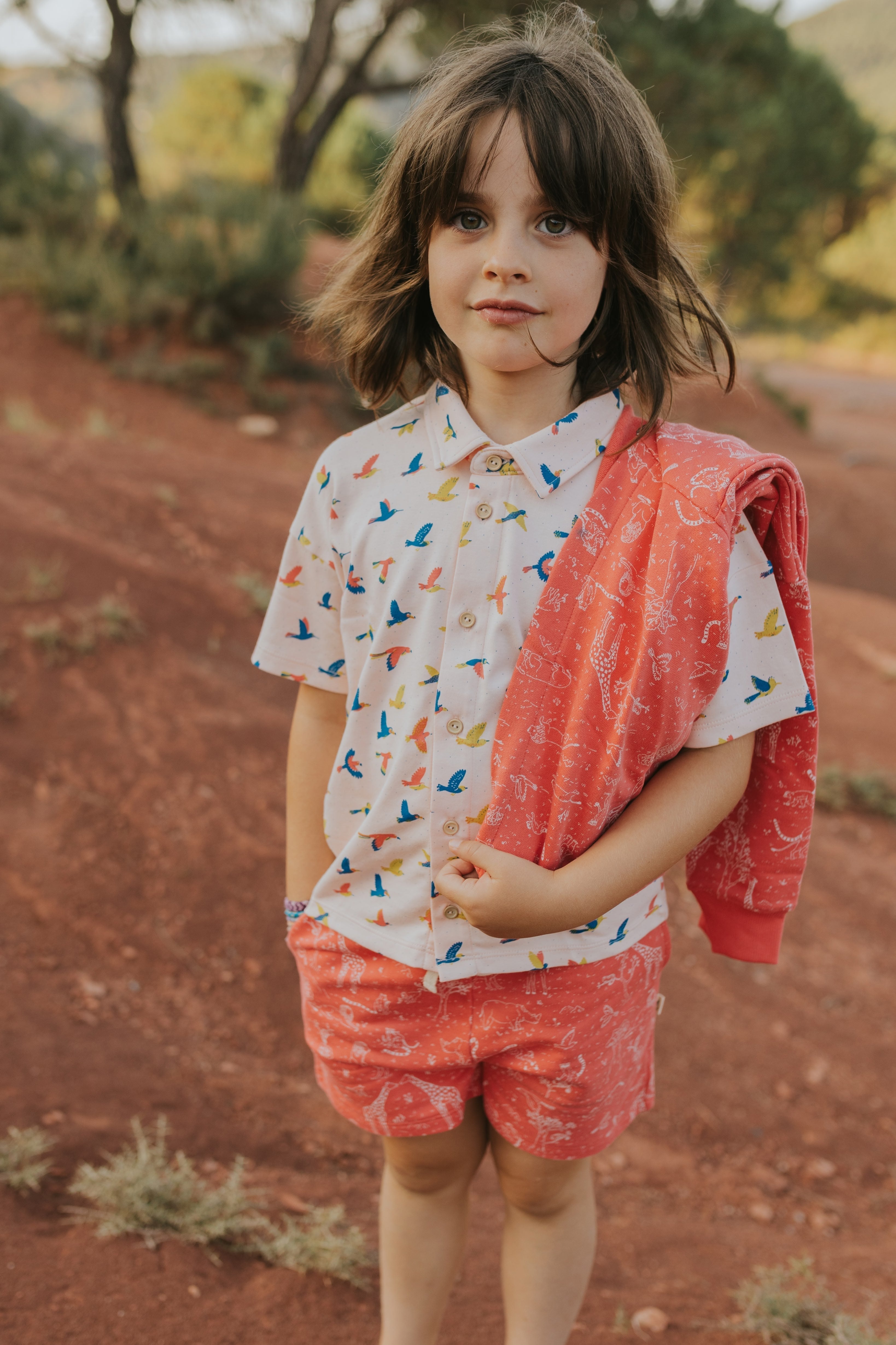 Camisa Manga Corta - Aves - Durazno Suave