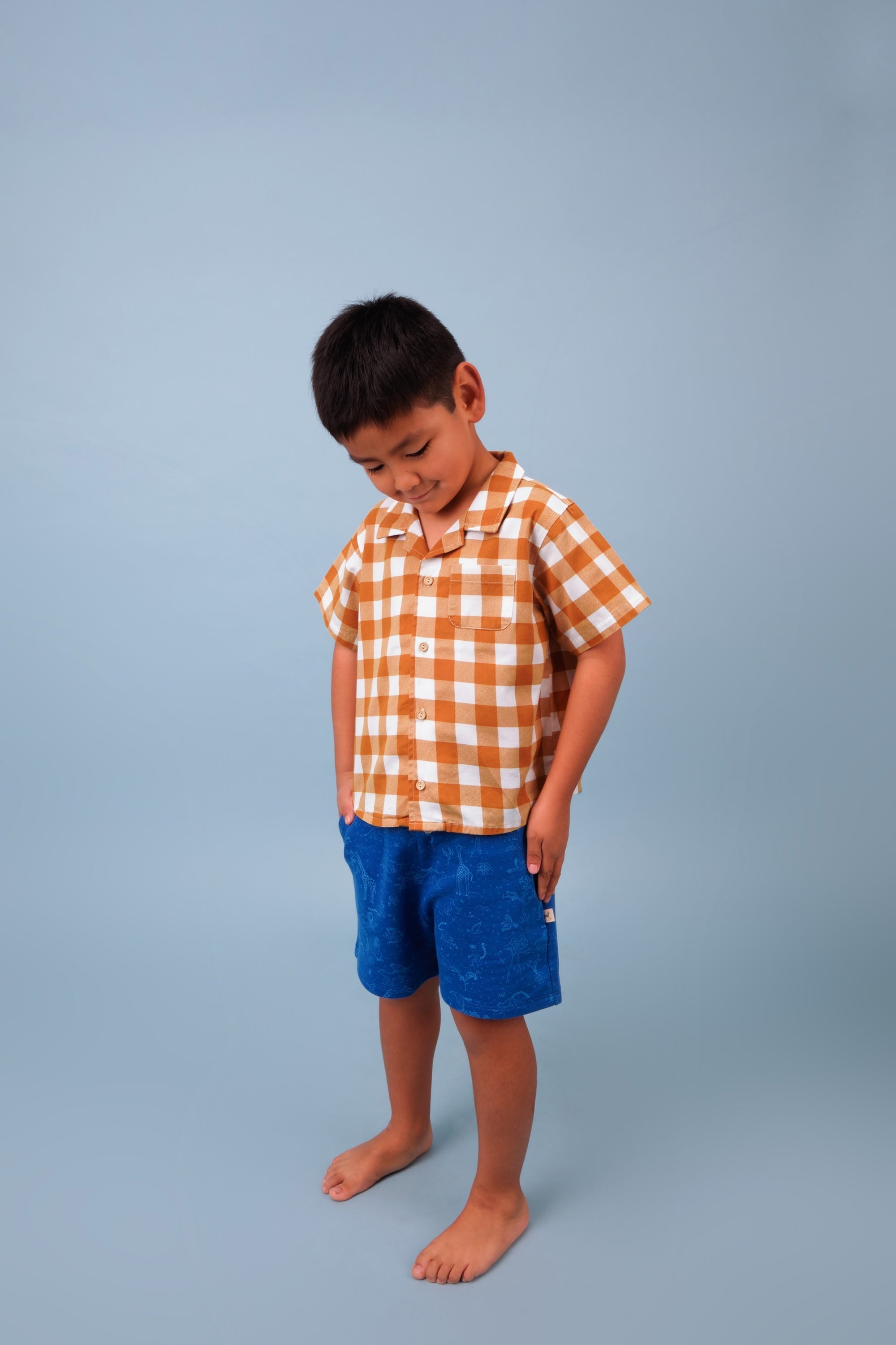 Camisa Aloha Manga Corta - Cuadros Vichy - Mostaza
