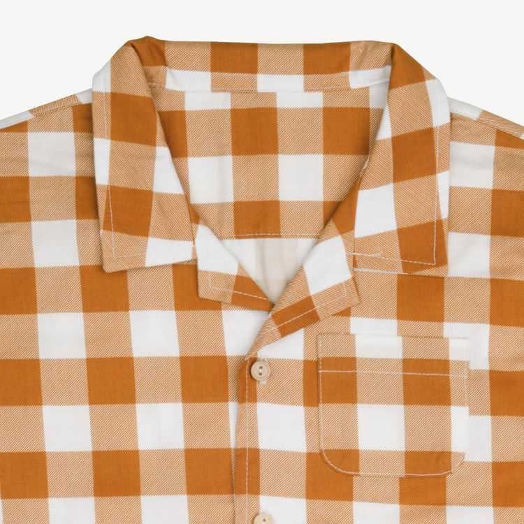 Camisa Aloha Manga Corta - Cuadros Vichy - Mostaza