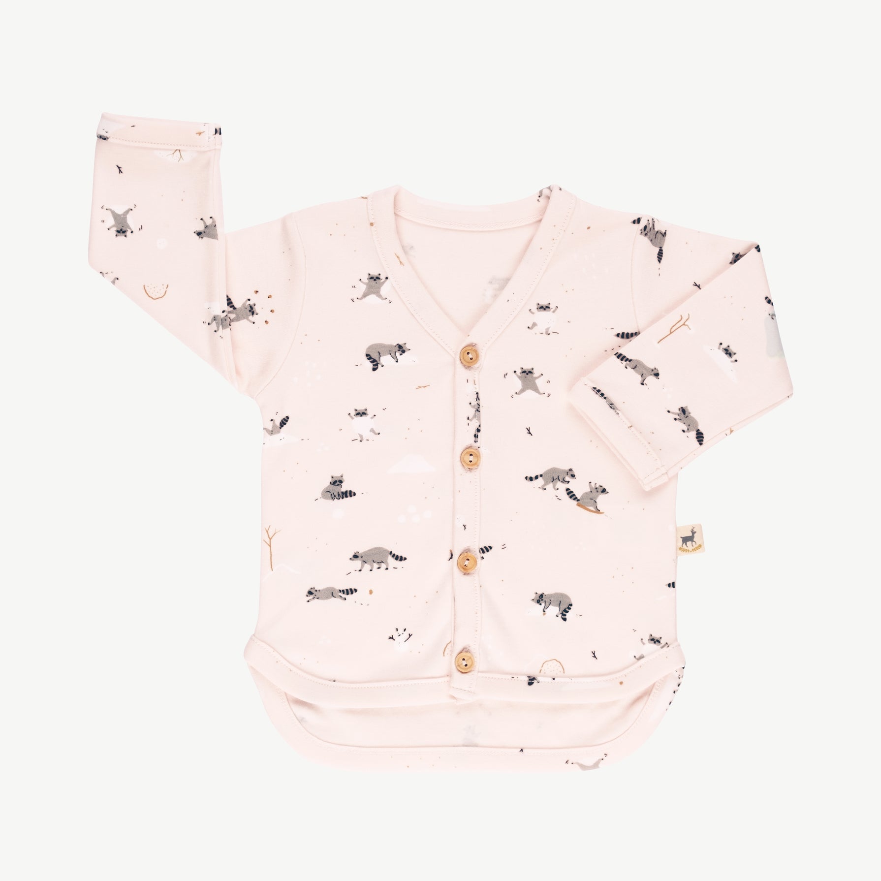 Cardigan 'frolicsome raccoons' pearl