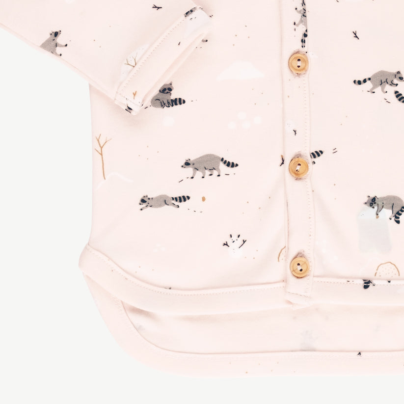 Cardigan 'frolicsome raccoons' pearl