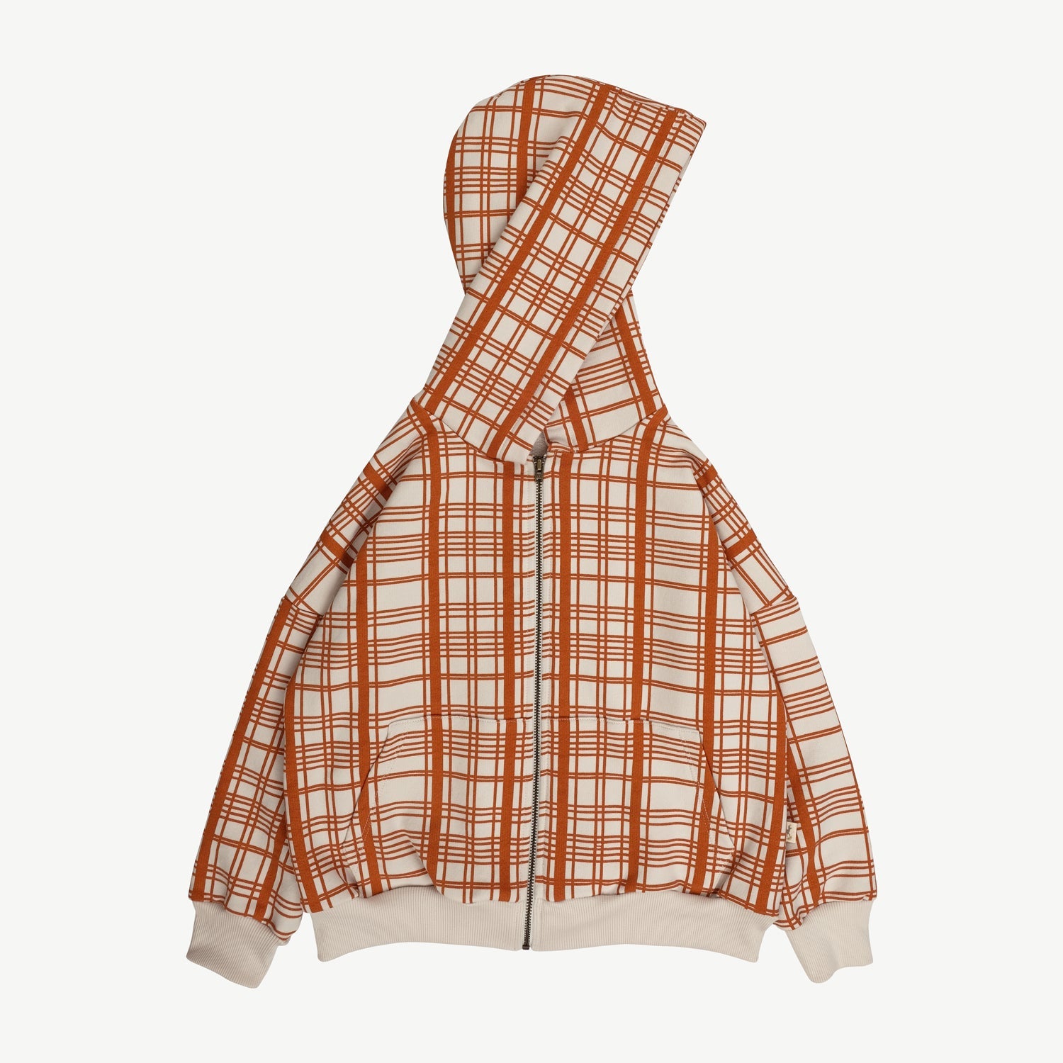 Polera con Capucha ‘Winter Checks Orange’ (Cuadros) White Sand