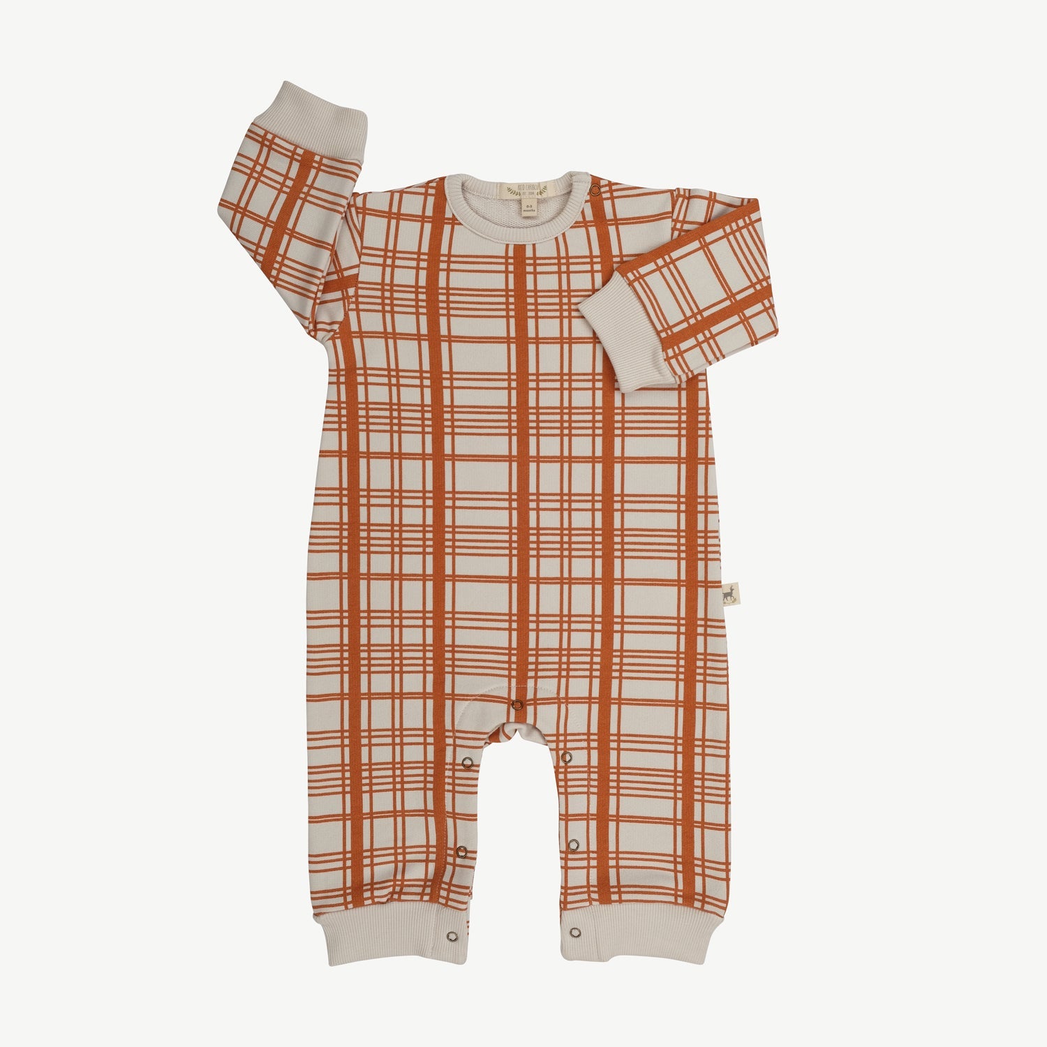 Enterizo de French Terry ‘Winter Checks Orange’ (Cuadros) White Sand