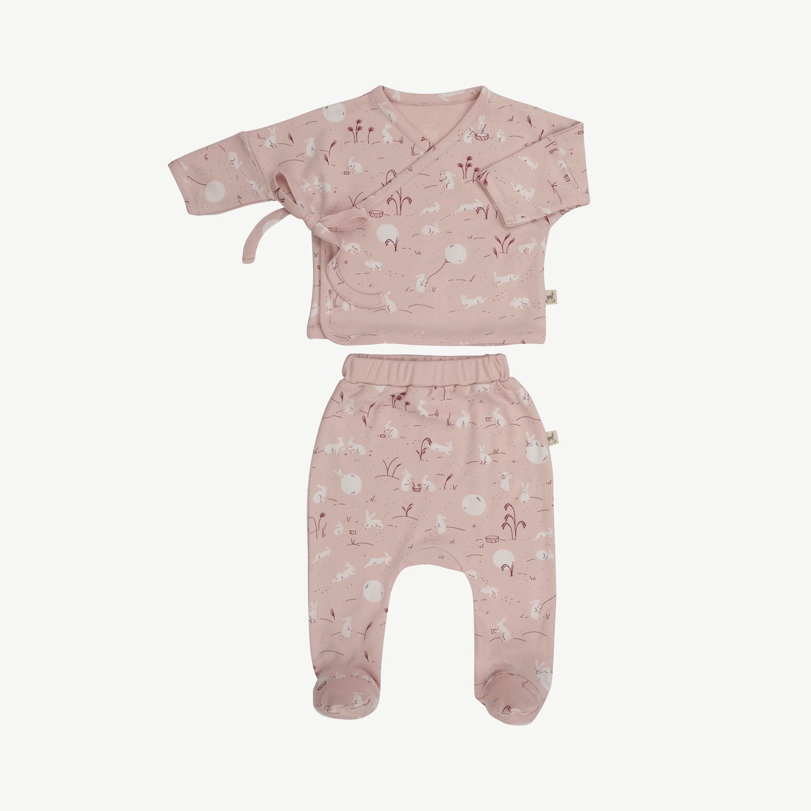 Conjunto Kimono + Pantalón con Pies para Bebé ‘Moonlit Usagi’ (Conejos) Peach Whip