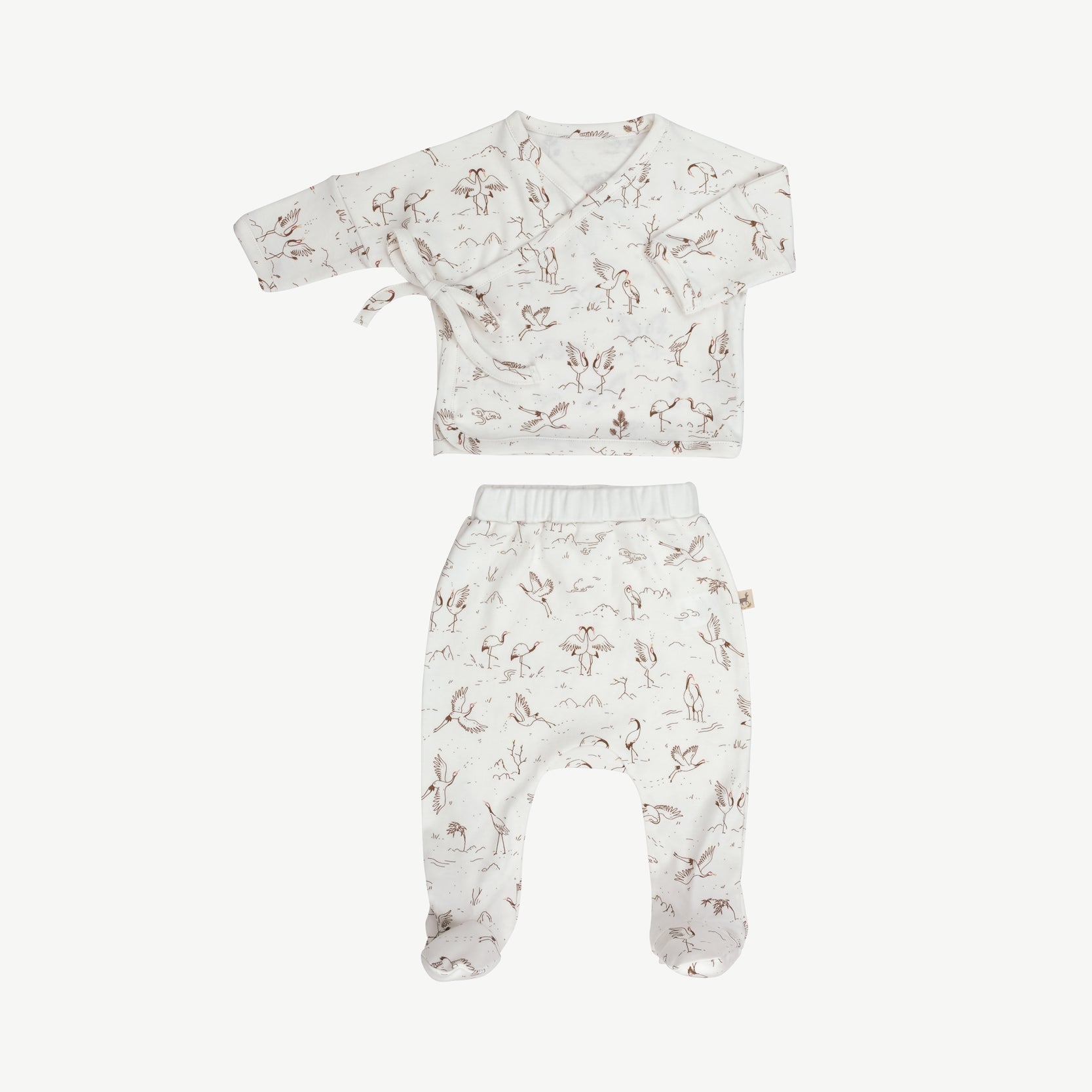 Conjunto Kimono + Pantalón con Pies para Bebé ‘Tsuru Ballet' (Grullas) Ivory