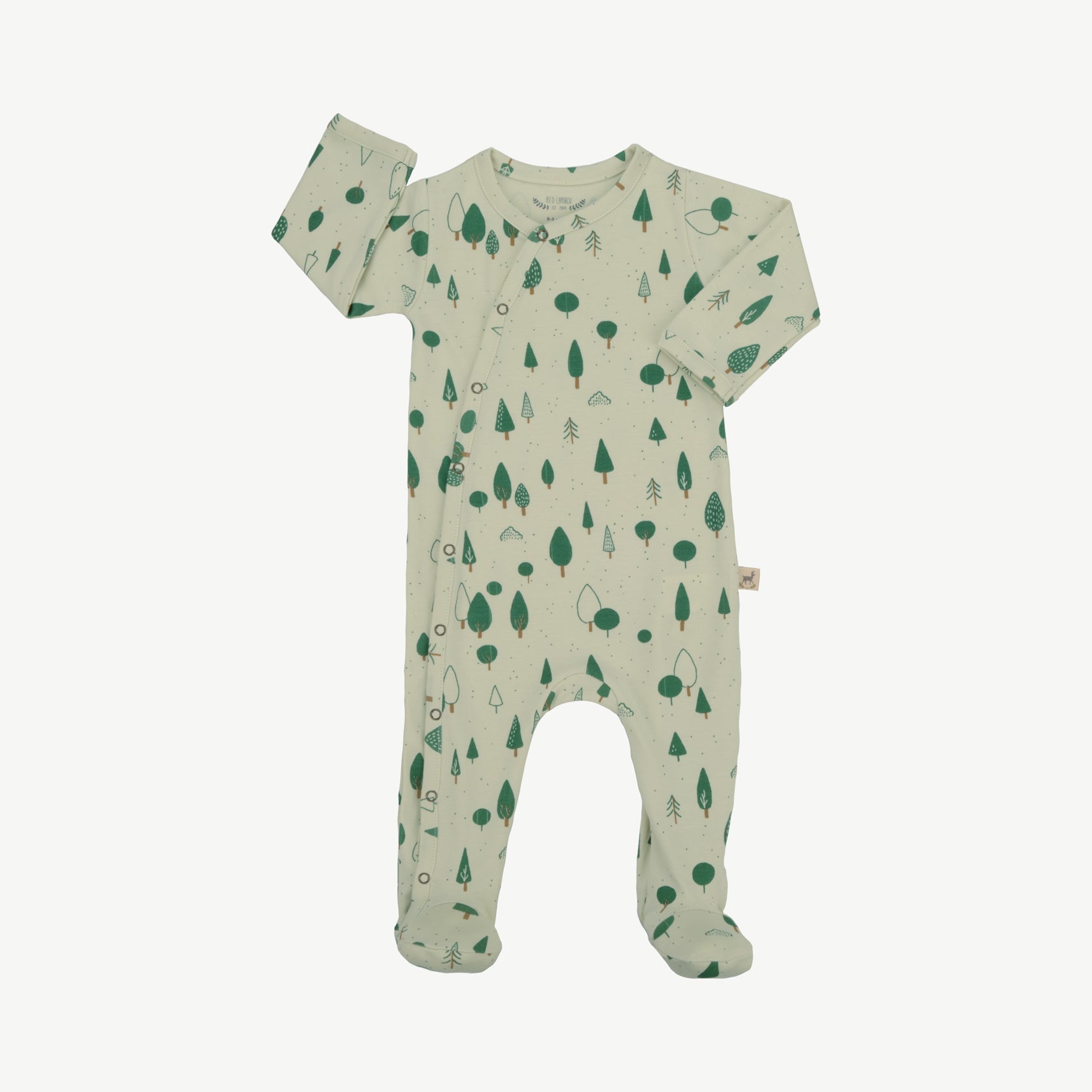 Pijama con Patitas - Pinos Menta Crema