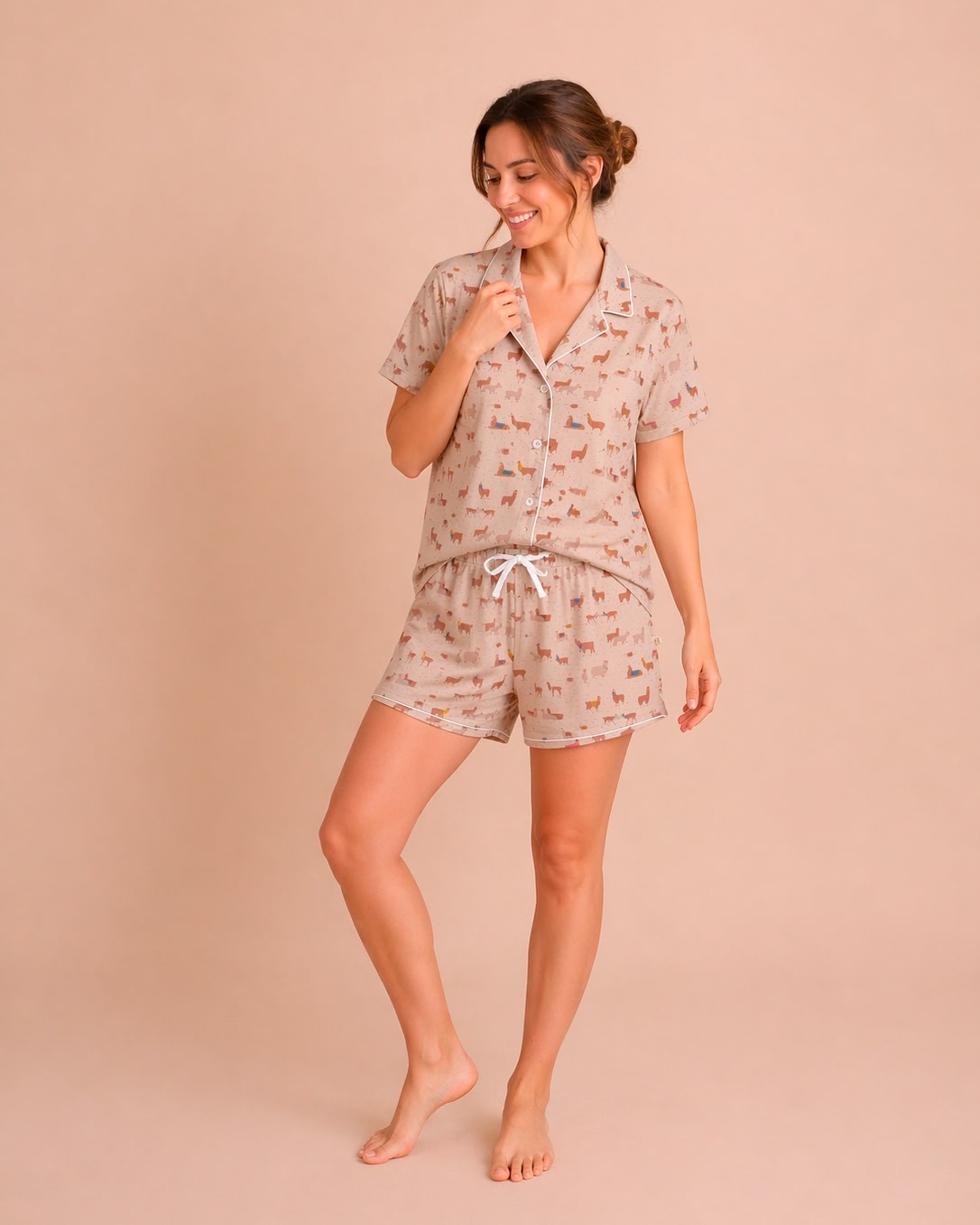 Pijama Camisero Corto - Alpaca Treasures - Peyote