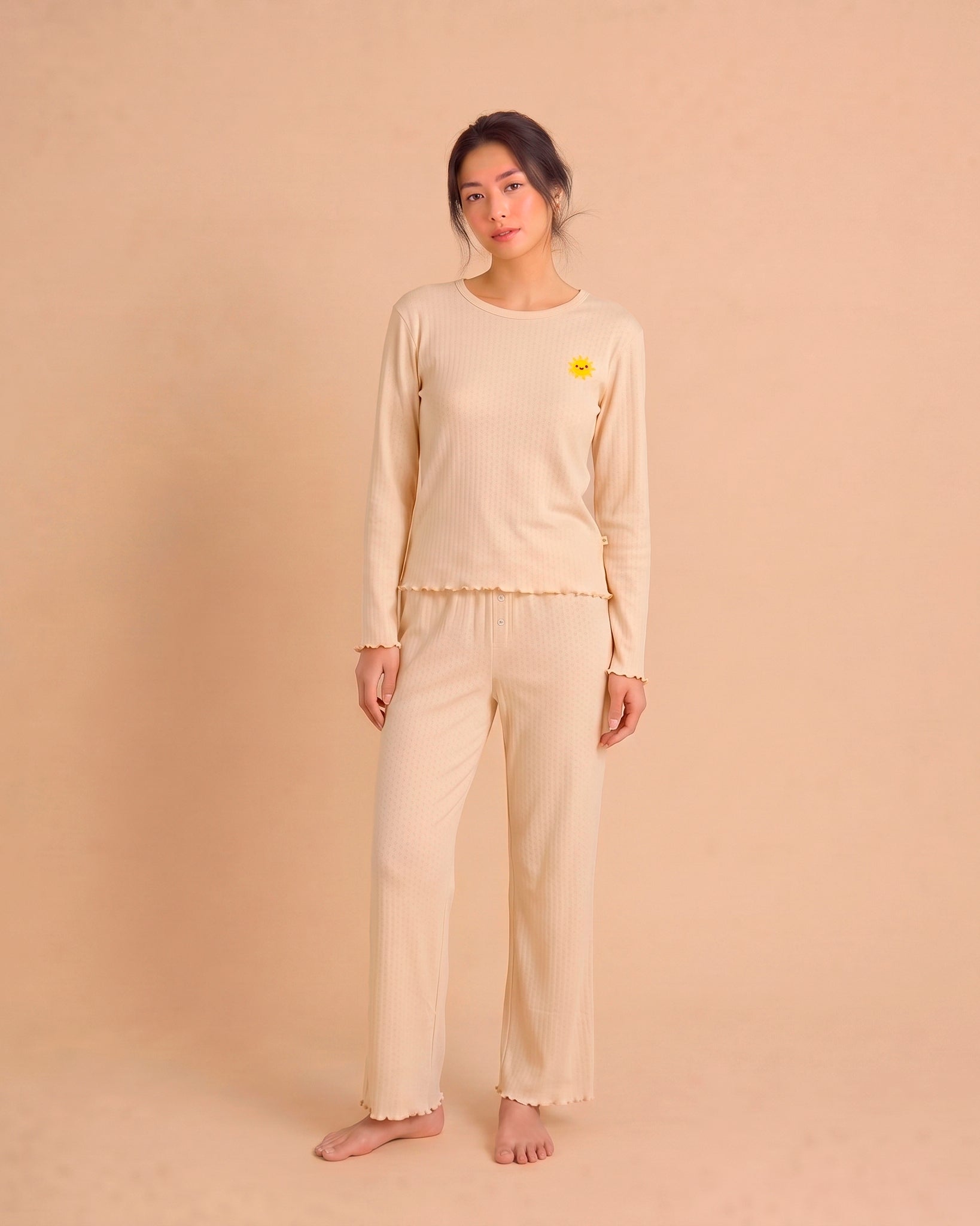 Pijama Pointelle Manga Larga - Sol - Pink Tint