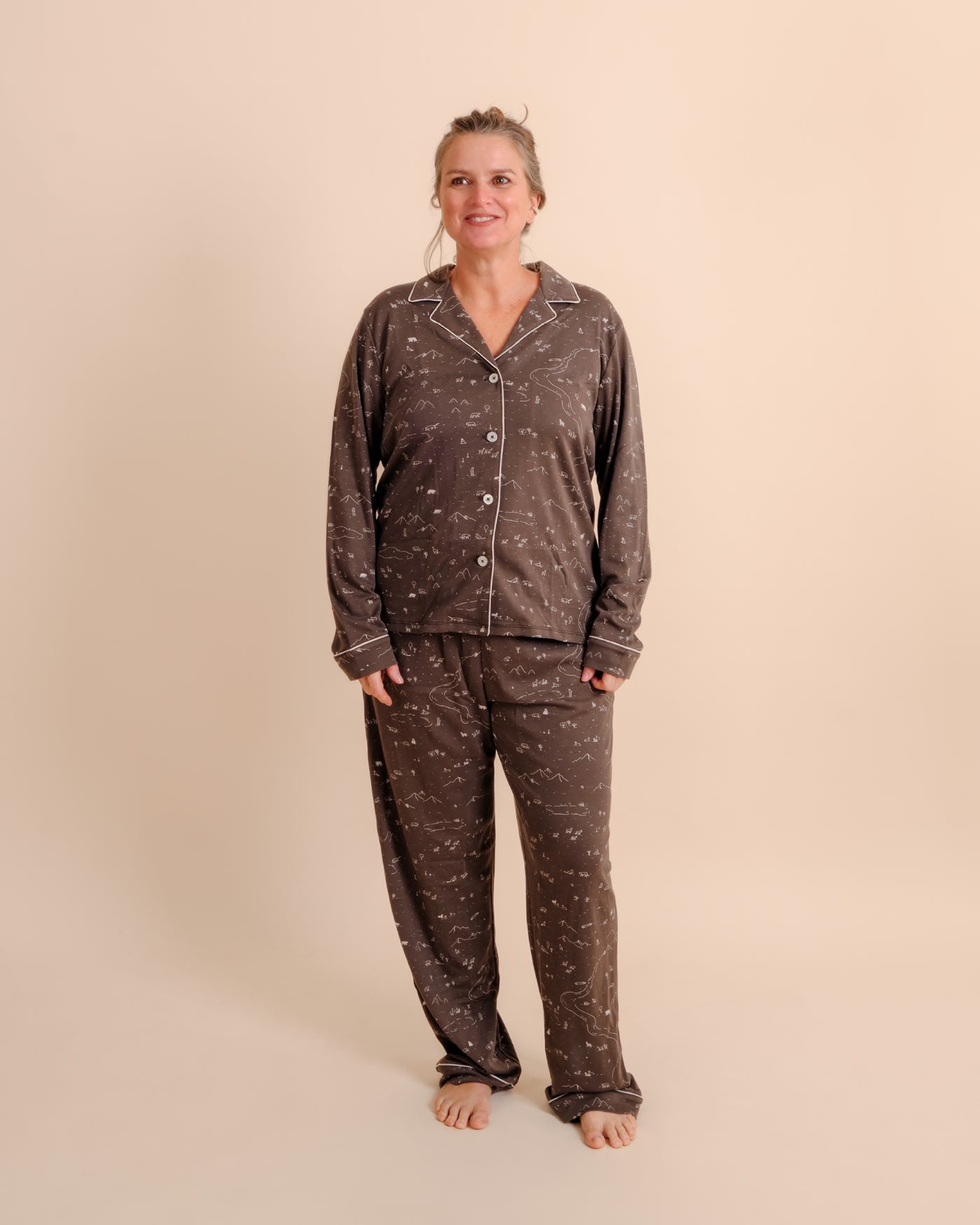 Pijama Camisero Largo - Andean Plains - Beluga
