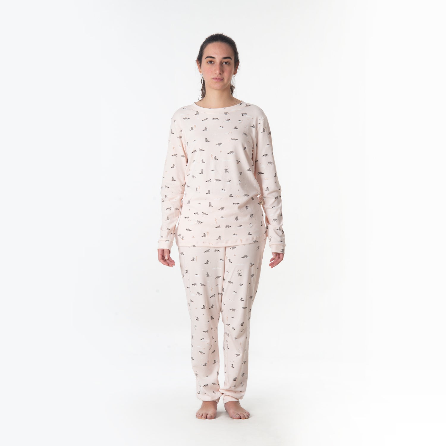 Pijama 'frolicsome raccoons' pearl