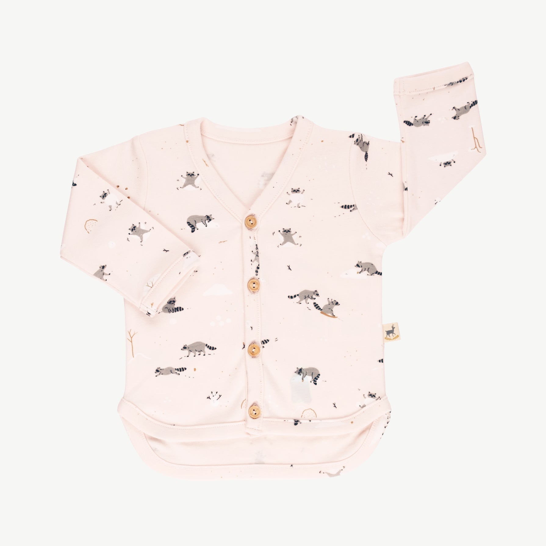 Cardigan 'frolicsome raccoons' pearl