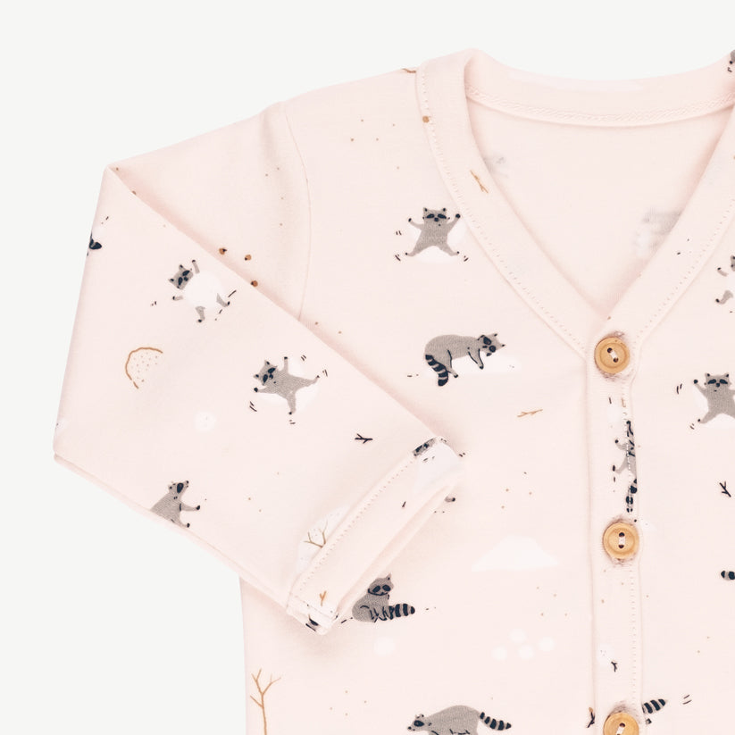 Cardigan 'frolicsome raccoons' pearl