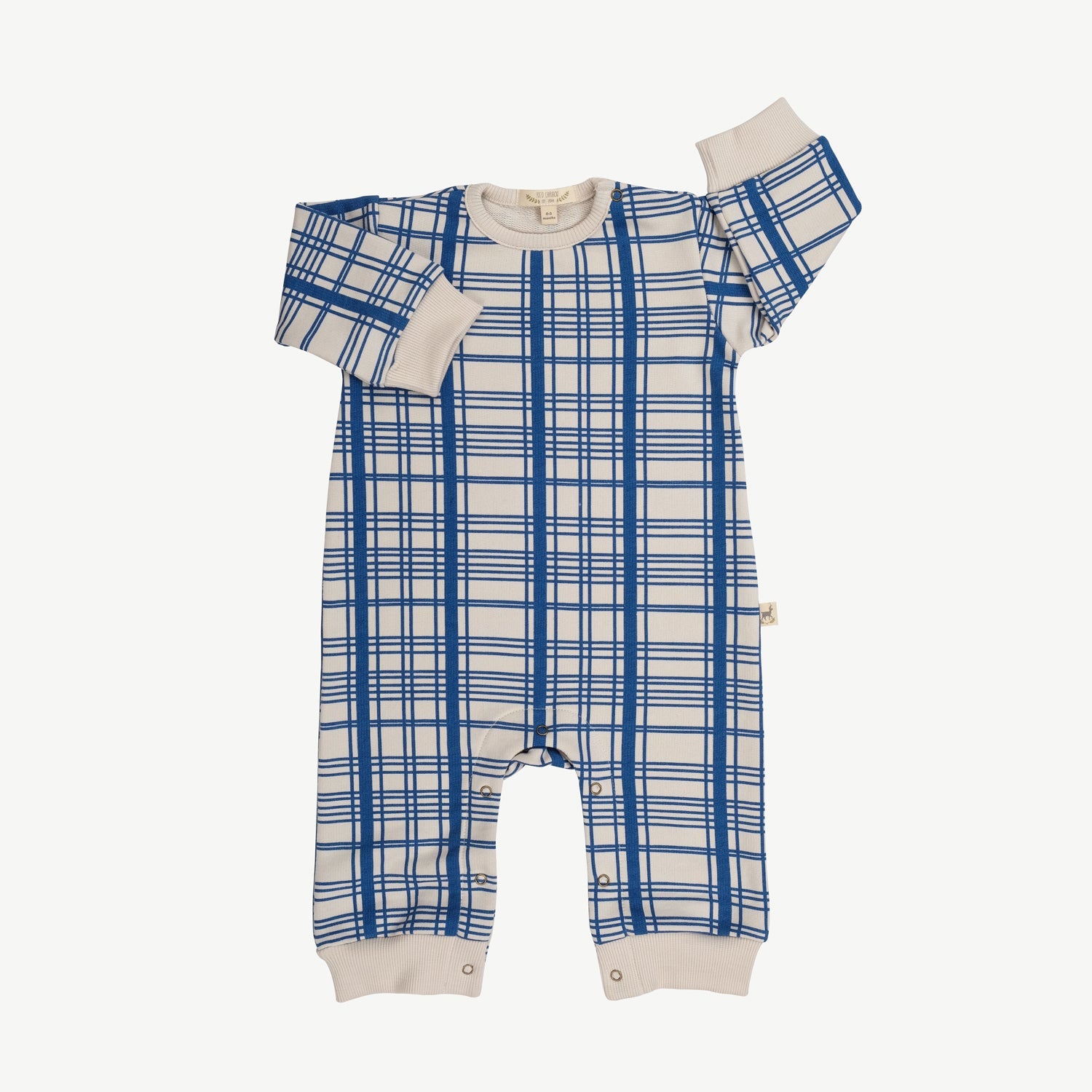 Enterizo de French Terry ‘Winter Checks Dark Blue’ (Cuadros) White Sand