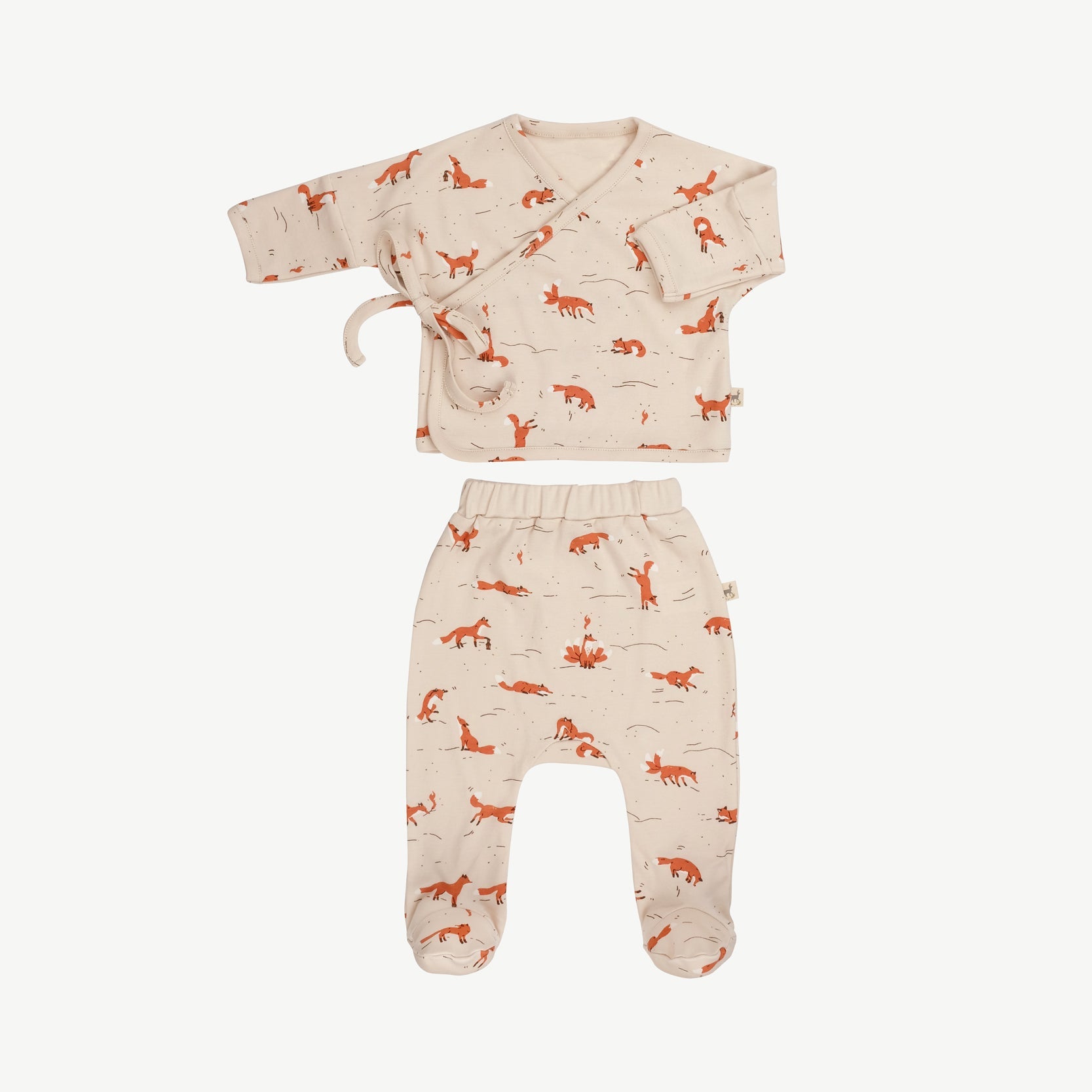 Conjunto Kimono + Pantalón con Pies para Bebé ‘Mountain Kitsune’ (Zorros) Sandshell