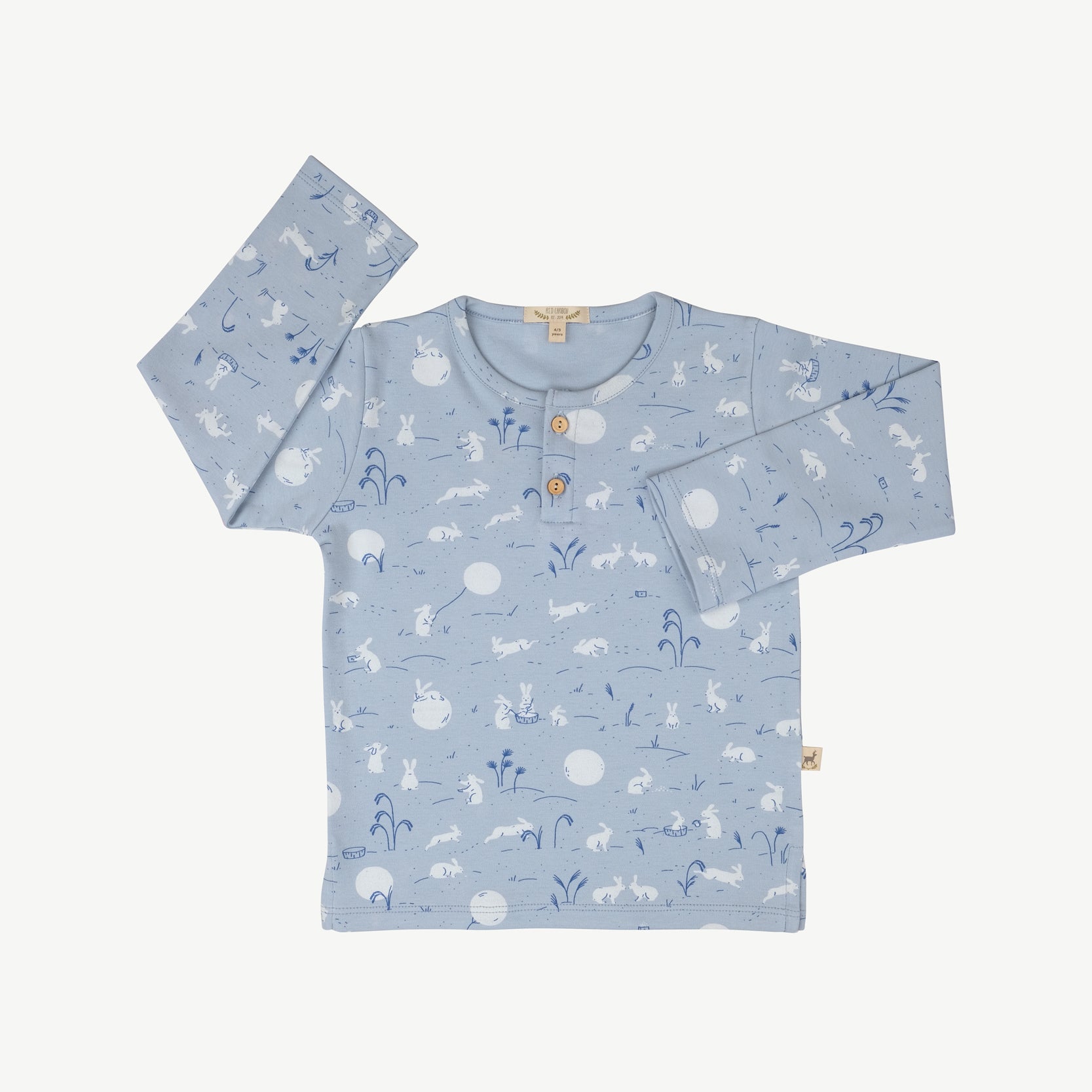 Polo Henley ‘Moonlit Usagi’ (Conejos) Celestial Blue
