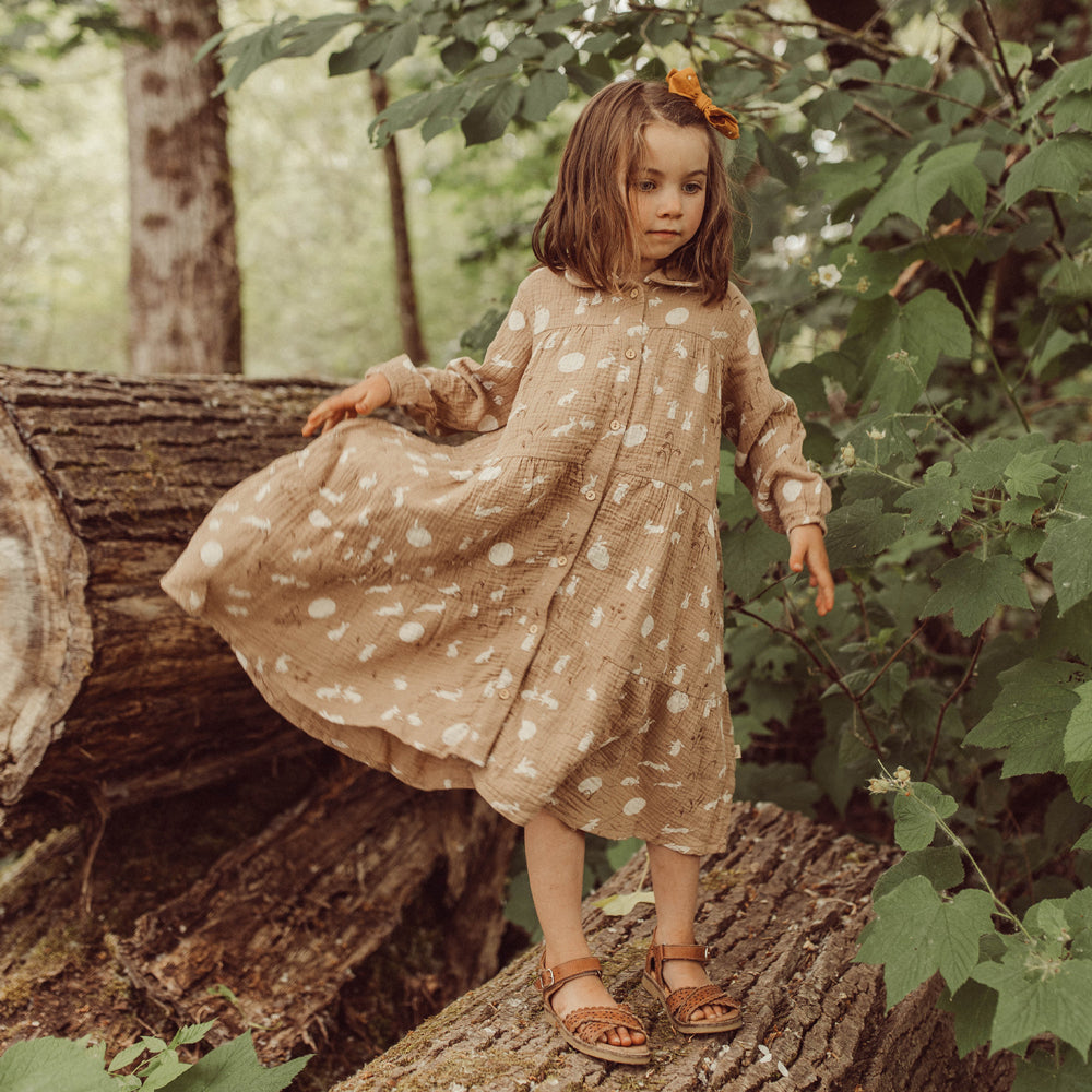 Vestido de Muselina ‘Moonlit Usagi’ (Conejos) Café Cream