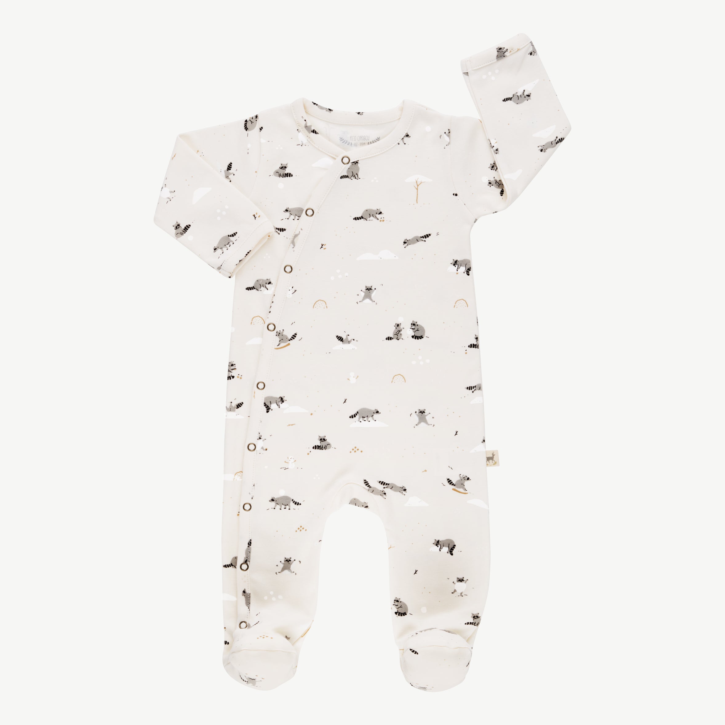 Enterizo con pies 'frolicsome raccoons' sea salt